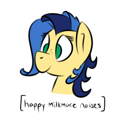 Size: 800x800 | Tagged: safe, artist:certificate, artist:glimglam, oc, oc only, oc:milky way, species:earth pony, species:pony, bust, cute, descriptive noise, freckles, horse noises, meme, simple background, smiling, solo, white background