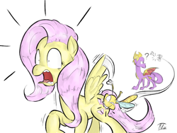 Size: 800x600 | Tagged: safe, artist:keentao, character:fluttershy, biting, butt bite, crossover, sparx, spyro the dragon
