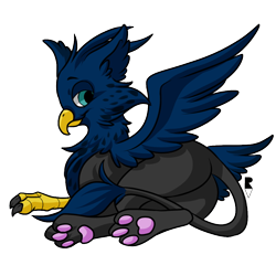 Size: 512x512 | Tagged: safe, artist:allocen, oc, oc only, oc:eid, species:griffon, eared griffon, fluffy, looking at you, looking back, male, paws, presenting, simple background, solo, telegram sticker, transparent background, underpaw, wings