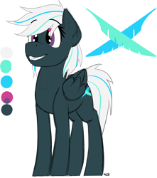 Size: 1784x2020 | Tagged: safe, artist:wcnimbus, oc, oc only, oc:crosswind, species:pegasus, species:pony, colored sketch, cutie mark, female, mare, reference sheet, smiling, solo