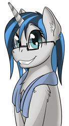 Size: 1097x2003 | Tagged: safe, artist:wcnimbus, oc, oc only, oc:arcana aid, species:pony, species:unicorn, cute, female, glasses, looking at you, mare, sitting, smiling, solo, towel, wet mane