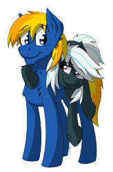 Size: 1510x2300 | Tagged: safe, artist:wcnimbus, oc, oc only, oc:cobalt dust, oc:crosswind, species:pegasus, species:pony, back ride, carrying, cocross, couple, duo, female, male, mare, shipping, simple background, smiling, stallion, transparent background