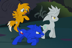 Size: 775x525 | Tagged: safe, artist:atomiclance, character:sonic the hedgehog, species:pony, everfree forest, miles "tails" prower, ponified, silver the hedgehog, sonic the hedgehog (series)