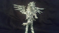Size: 2560x1440 | Tagged: safe, artist:thefoilguy, oc, oc only, oc:toffee scotch, species:pegasus, species:pony, aluminum, foil, irl, metal, photo, request, sculpture, traditional art