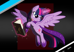 Size: 3150x2224 | Tagged: safe, artist:fskindness, character:twilight sparkle, character:twilight sparkle (alicorn), species:alicorn, species:pony, book, cloak, clothing, female, flying, high res, magic, solo