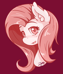 Size: 1097x1291 | Tagged: safe, artist:zyncrus, character:fluttershy, species:pony, blushing, bust, female, portrait, red background, simple background, solo