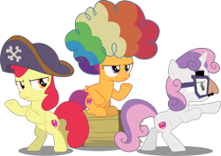 Size: 9993x7019 | Tagged: safe, artist:paganmuffin, character:apple bloom, character:scootaloo, character:sweetie belle, species:earth pony, species:pegasus, species:pony, species:unicorn, episode:hard to say anything, g4, my little pony: friendship is magic, absurd resolution, agent rainbow head, charlie's angels, clothing, custom, cutie mark, cutie mark crusaders, female, filly, glasses, hat, irl, mare, photo, pirate hat, shimmering spectacles, simple background, spyrate, the cmc's cutie marks, toy, transparent background, trio, vector, wig