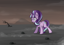 Size: 1000x700 | Tagged: safe, artist:xwreathofroses, character:starlight glimmer, species:pony, species:unicorn, episode:the cutie re-mark, alternate timeline, ashlands timeline, barren, female, implied genocide, post-apocalyptic, solo, wasteland