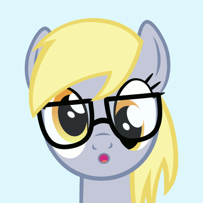 Size: 700x700 | Tagged: safe, artist:pageturner1988, character:derpy hooves, species:pegasus, species:pony, :o, adorkable, animated, blue background, concentrating, cute, derpabetes, dork, female, frown, glasses, hipster, looking at you, mare, simple background, smiling, solo, underp