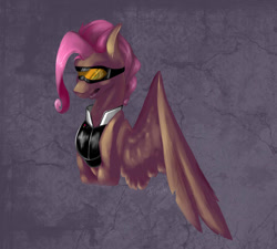 Size: 1024x922 | Tagged: safe, artist:finchina, character:fluttershy, species:pony, bust, clothing, female, goggles, looking at something, looking away, open mouth, portrait, solo, spread wings, vest, wings