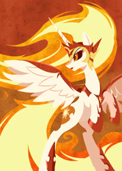 Size: 1375x1925 | Tagged: safe, artist:l8lhh8086, character:daybreaker, character:princess celestia, species:alicorn, species:pony, episode:a royal problem, g4, my little pony: friendship is magic, female, helmet, mare, rearing, solo, spread wings, wings