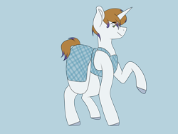Size: 4800x3600 | Tagged: safe, artist:midnight-drip, oc, oc only, oc:melissa, parent:donut joe, parent:rarity, parents:rarijoe, species:pony, species:unicorn, absurd resolution, apron, clothing, female, high res, mare, offspring, raised hoof, simple background, solo