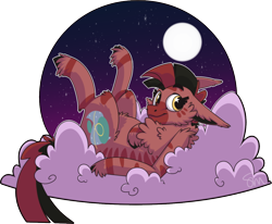 Size: 606x500 | Tagged: safe, artist:dr-idiot, oc, oc only, oc:mallac, species:zony, commission, hybrid, moon, simple background, sitting on a cloud, solo, transparent background, ych result