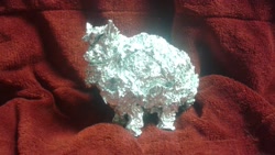 Size: 2560x1440 | Tagged: safe, artist:mixermike622, artist:thefoilguy, oc, oc only, oc:fluffle puff, species:pony, aluminum, foil, irl, photo, sculpture, traditional art