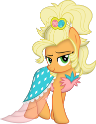 Size: 4636x6000 | Tagged: safe, artist:hourglass-vectors, character:applejack, species:earth pony, species:pony, ponyscape, episode:simple ways, g4, my little pony: friendship is magic, .svg available, absurd resolution, alternate hairstyle, applejewel, bedroom eyes, clothing, dress, female, inkscape, mare, simple background, solo, transparent background, vector