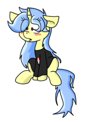 Size: 5679x7999 | Tagged: safe, artist:rainysunshine, oc, oc only, oc:viewing pleasure, species:pony, absurd resolution, blushing, clothing, cute, female, oversized clothes, oversized shirt, shading, shirt, simple background, sitting, transparent background, tumblr:ask viewing pleasure