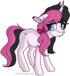 Size: 460x503 | Tagged: safe, artist:frostedpuffs, oc, oc only, species:pony, species:unicorn, crying, female, floppy ears, mare, simple background, solo, transparent background