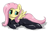 Size: 1001x667 | Tagged: safe, artist:muffinsforever, character:fluttershy, species:pegasus, species:pony, g4, blushing, catsuit, chest fluff, draw me like one of your french girls, female, looking sideways, lying down, mare, simple background, spread wings, white background, wings, zipper