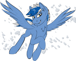 Size: 3178x2550 | Tagged: safe, artist:wcnimbus, oc, oc only, oc:nova breeze, species:pegasus, species:pony, chest fluff, colored sketch, flying, male, solo, stallion