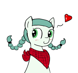 Size: 640x600 | Tagged: safe, artist:ficficponyfic, artist:methidman, edit, oc, oc only, oc:emerald jewel, species:pony, alternate color palette, bandana, blushing, child, color, color edit, colored, colt, colt quest, cute, femboy, foal, heart, heart attack inducing art, hnnng, male, pigtails, simple background, smiling, solo, white background