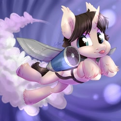 Size: 2000x2000 | Tagged: safe, artist:hollybright, oc, oc only, oc:omkol, species:pony, species:unicorn, aircraft, blep, rocket, sky, smoke, solo, tongue out, unshorn fetlocks