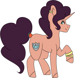 Size: 1079x1116 | Tagged: safe, artist:midnight-drip, oc, oc only, oc:rosemary masala, parent:pinkie pie, parent:saffron masala, parents:saffronpie, species:pony, species:unicorn, female, magical lesbian spawn, mare, offspring, raised hoof, simple background, solo, transparent background