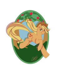 Size: 1024x1325 | Tagged: safe, artist:cckittycreative, character:applejack, species:earth pony, species:pony, apple, apple tree, clothing, cutie mark, ear fluff, female, food, hat, hooves, mare, solo, tree