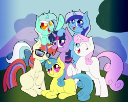 Size: 3657x2926 | Tagged: safe, artist:supercoco142, character:lemon hearts, character:lyra heartstrings, character:minuette, character:moondancer, character:twilight sparkle, character:twinkleshine, species:pony, species:unicorn, canterlot six, group shot, mane six opening poses, missing cutie mark