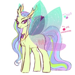Size: 894x894 | Tagged: safe, artist:frowoppy, oc, oc only, oc:princess pandora celest chrys, parent:princess celestia, parent:thorax, parents:thoralestia, species:changepony, changeling pony, changeling wings, female, hybrid, interspecies offspring, offspring, princess oc, royalty, solo, wings