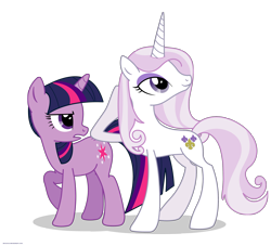 Size: 2200x2000 | Tagged: safe, artist:larsurus, part of a set, character:fleur-de-lis, character:twilight sparkle, species:pony, species:unicorn, duo, duo female, female, high res, mare, part of a series, raised hoof, simple background, transparent background, vector