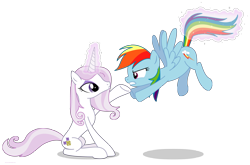 Size: 4221x2793 | Tagged: safe, artist:larsurus, part of a set, character:fleur-de-lis, character:rainbow dash, species:pegasus, species:pony, species:unicorn, annoyed, duo, duo female, female, glowing horn, levitation, magic, mare, part of a series, pouting, simple background, sitting, tail, tail pull, telekinesis, transparent background, vector