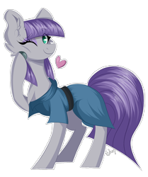 Size: 1710x2041 | Tagged: safe, artist:woonborg, character:maud pie, species:earth pony, species:pony, cheek fluff, chest fluff, clothing, cute, ear fluff, female, heart, mare, maudabetes, one eye closed, raised hoof, simple background, smiling, solo, standing, transparent background, when she smiles, wink