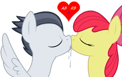 Size: 8192x5157 | Tagged: safe, artist:rozyfly10, character:apple bloom, character:rumble, species:earth pony, species:pegasus, species:pony, absurd resolution, colt, eyes closed, female, filly, kissing, love, male, rumbloom, shipping, simple background, sloppy kissing, straight, white background, wings