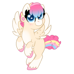 Size: 1500x1500 | Tagged: safe, artist:angei-bites, oc, oc only, oc:sweetheart, species:pegasus, species:pony, colored wings, female, heart eyes, mare, multicolored wings, rearing, simple background, solo, transparent background, wingding eyes