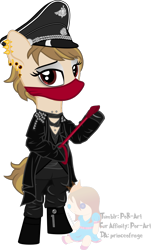 Size: 757x1250 | Tagged: safe, artist:princeofrage, oc, oc only, oc:mao, clothing, jacket, jrock, leather, leather boots, leather jacket, male, mao, mask, piercing, riding crop, solo, visual kei