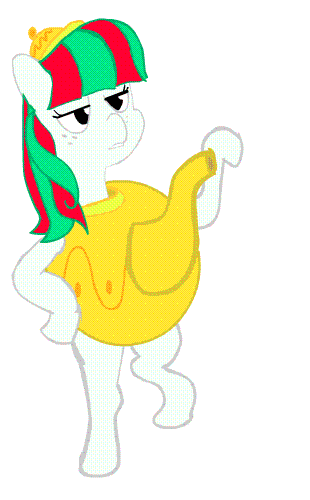 Size: 310x500 | Tagged: safe, artist:tooneyd, character:blossomforth, species:pegasus, species:pony, animated, bipedal, dancing, female, gif, i'm a little teapot, mare, simple background, solo, teapot, white background
