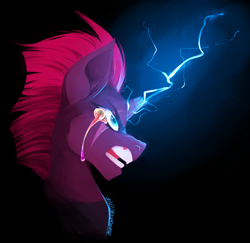 Size: 2576x2503 | Tagged: safe, artist:polkadot-creeper, character:tempest shadow, species:pony, species:unicorn, my little pony: the movie (2017), broken horn, crying, female, lightning, rage, rainbow (song), solo