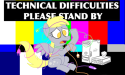 Size: 800x480 | Tagged: safe, artist:hipster-ponies, character:derpy hooves, species:pegasus, species:pony, computer, confused, derpy hooves tech support, female, i just don't know what went wrong, mare, no pupils, sitting, solo, technical difficulties