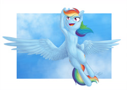 Size: 1694x1200 | Tagged: safe, artist:gracewolf, character:rainbow dash, species:pegasus, species:pony, belly, female, flying, raised hoof, solo, spread wings, wings