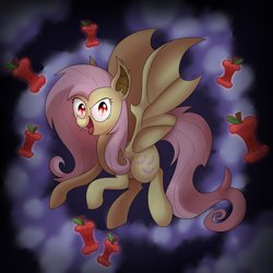Size: 2743x2743 | Tagged: safe, artist:supercoco142, character:flutterbat, character:fluttershy, species:bat pony, species:pony, apple, female, food, high res, race swap, solo