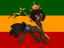 Size: 3200x2400 | Tagged: safe, artist:newvagabond, species:earth pony, species:pony, nation ponies, abstract background, ethiopia, female, flag, high res, mare, ponified, rastafari, solo