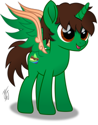 Size: 2889x3662 | Tagged: safe, artist:mlp-scribbles, oc, oc only, oc:frost d. tart, species:alicorn, species:pony, ponyscape, alicorn oc, colored wings, green coat, high res, inkscape, male, movie accurate, multicolored wings, simple background, solo, stallion, transparent background, vector