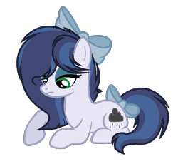 Size: 831x765 | Tagged: safe, artist:theapplebeauty, oc, oc only, oc:dark cloud shadow pie, parent:pinkie pie, parent:soarin', parents:soarinpie, species:earth pony, species:pony, bow, female, hair bow, mare, offspring, prone, simple background, solo, tail bow, transparent background