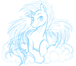 Size: 678x591 | Tagged: safe, artist:heart-of-stitches, oc, oc only, oc:harmony star, species:alicorn, species:pegasus, species:pony, cloud, looking at you, male, monochrome, simple background, sketch, smiling, solo, stallion, white background