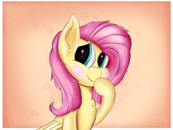Size: 4000x3000 | Tagged: safe, artist:rainyvisualz, character:fluttershy, species:pegasus, species:pony, blushing, bust, chest fluff, covering mouth, cute, female, folded wings, heart eyes, looking sideways, mare, portrait, raised hoof, shading, shy, shyabetes, smiling, solo, wingding eyes