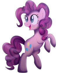 Size: 3019x3540 | Tagged: safe, artist:kimmyartmlp, character:pinkie pie, species:earth pony, species:pony, bipedal, female, mare, open mouth, rearing, simple background, smiling, solo, standing, standing on one leg, transparent background, watermark