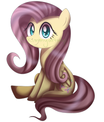 Size: 3019x3540 | Tagged: safe, artist:kimmyartmlp, character:fluttershy, species:pegasus, species:pony, cute, female, folded wings, looking at you, shyabetes, simple background, sitting, smiling, solo, transparent background, watermark, wings