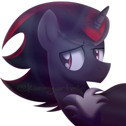 Size: 4123x4131 | Tagged: safe, artist:kimmyartmlp, species:pony, species:unicorn, absurd resolution, chest fluff, half-closed eyes, ponified, shadow the hedgehog, smiling, solo, sonic the hedgehog (series), watermark