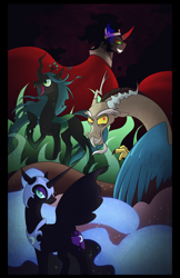 Size: 1200x1854 | Tagged: dead source, safe, artist:thenecrobalam, character:discord, character:king sombra, character:nightmare moon, character:princess luna, character:queen chrysalis, antagonist