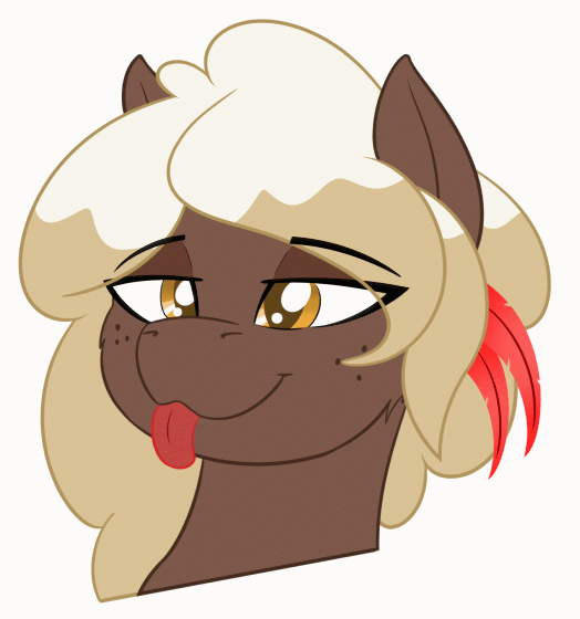 Size: 524x560 | Tagged: safe, artist:wcnimbus, oc, oc only, oc:sweet mocha, species:pony, animated, bust, female, freckles, lidded eyes, mare, mlem, portrait, silly, simple background, solo, tongue out, transparent background
